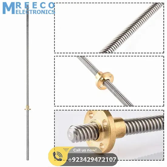 T8 300mmx8mm Screw Threaded Rod With Brass Nut - Back View