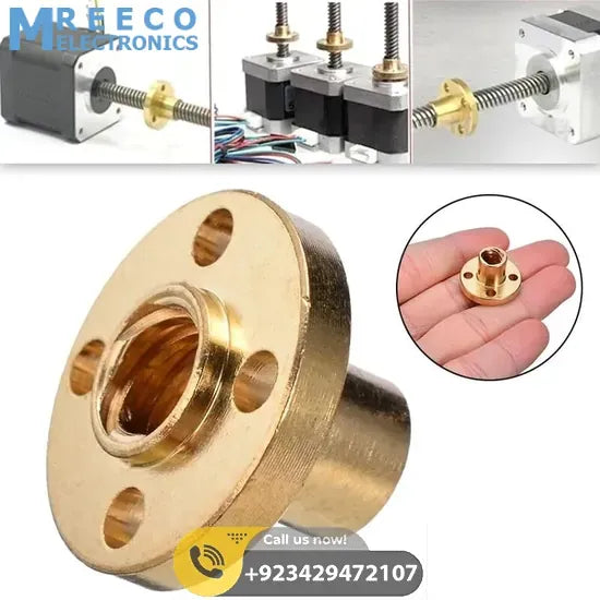T8 300mmx8mm Screw Threaded Rod With Brass Nut - Close-up