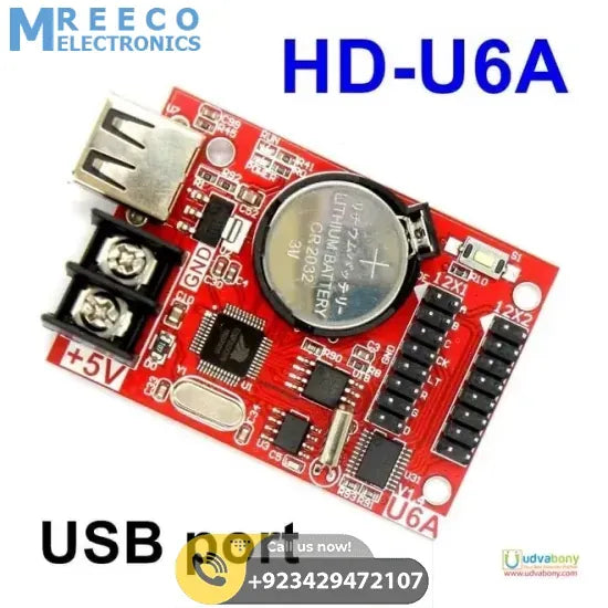 USB Port Single Double Color LED Display Controller Card HD-U6A - Front View