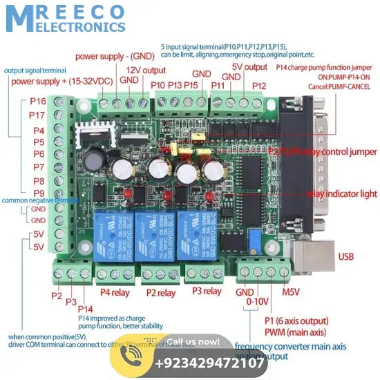 4 Axis 6 Axis CNC Breakout Board Stepper Motor Driver MACH3V2.1-L Adapter Controller - Front View