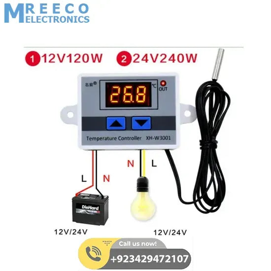 12V Digital Thermostat Temperature Controller XH-W3001 - Front View