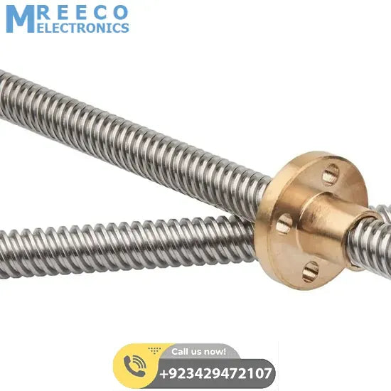 T8 400mmx8mm Screw Threaded Rod With Brass Nut - Side View