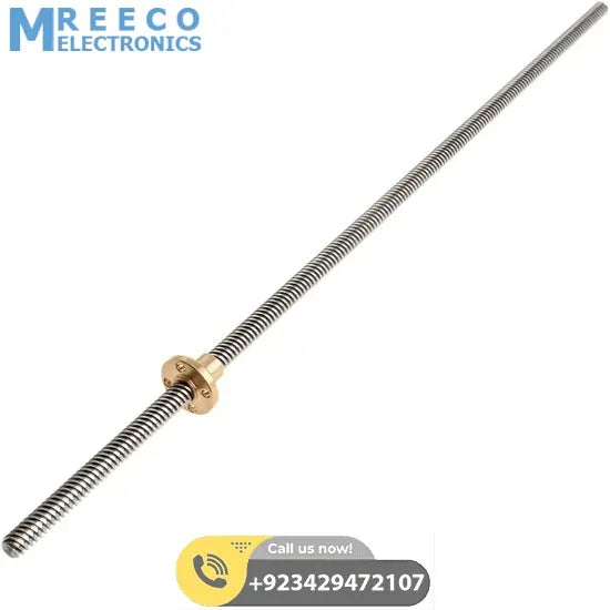 T8 400mmx8mm Screw Threaded Rod With Brass Nut - Back View