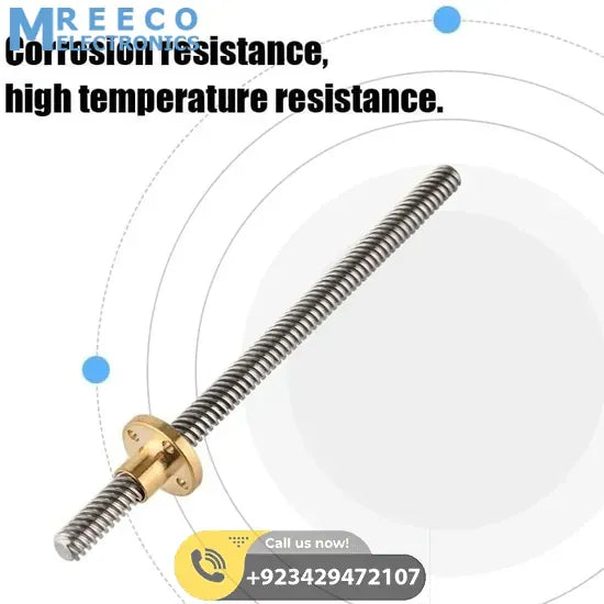 T8 400mmx8mm Screw Threaded Rod With Brass Nut - Display View