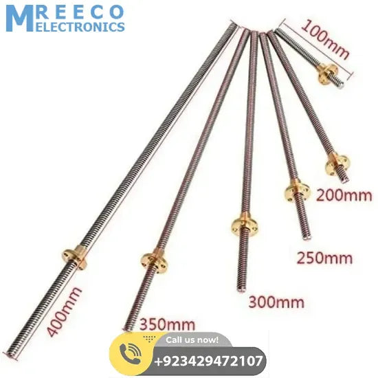 T8 400mmx8mm Screw Threaded Rod With Brass Nut - Close-up
