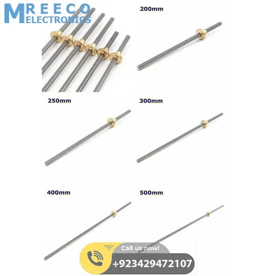 T8 400mmx8mm Screw Threaded Rod With Brass Nut - Zoomed View
