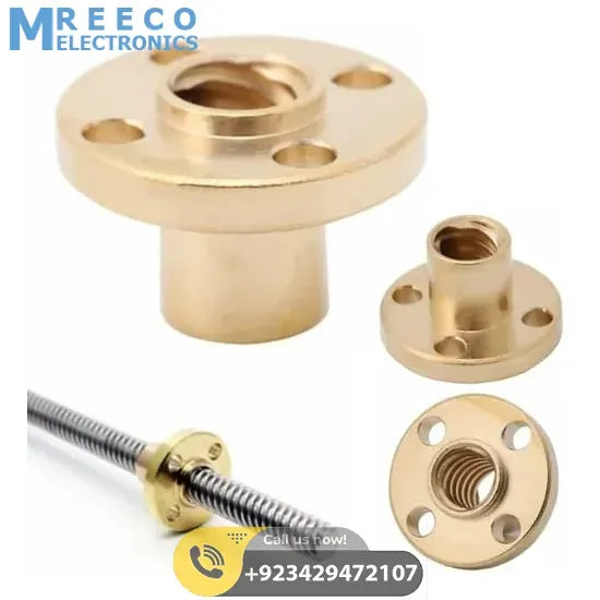8mm T8x2 Trapezoidal ACME Shaft Lead Thread Rod Brass Screw Nut - Front View