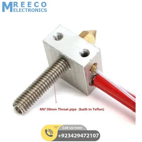 Assembled Aluminum Heating Block Extruder Hot End For 3D Printer 1.75mm MK8 - Back View