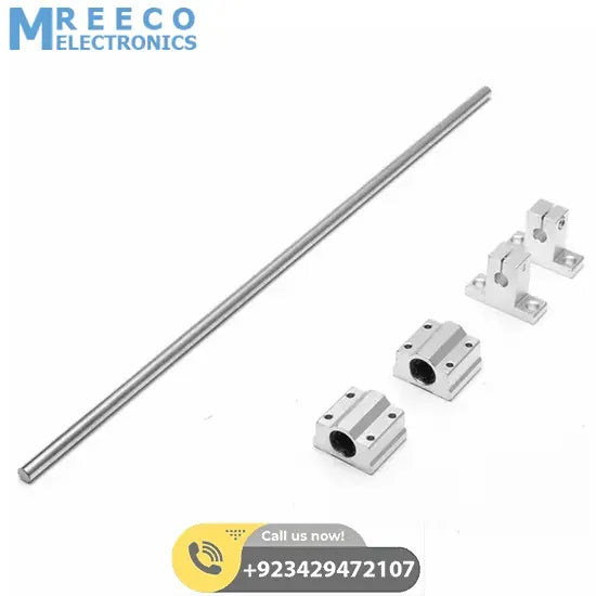8mm x 500mm Linear Rail Shaft Rod with Bearing Guide Support and Bearing Block - Front View