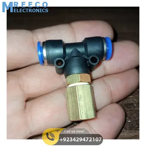 1/4 Inch Tube OD 6mm Water Tee Connector With Brass Misting Nozzle - Front View