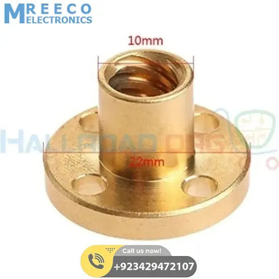 T8 250mmx8mm Screw Threaded Rod With Brass Nut - Bottom View