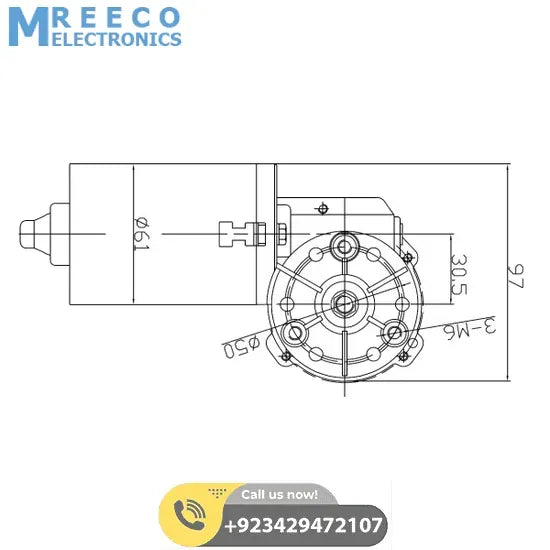12V 50W Worm Gear Motor - Bottom View