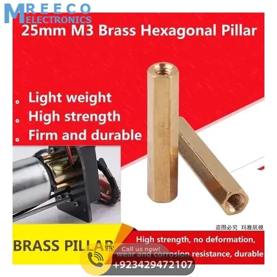 M3x28mm Female To Female Thread Brass Hex Standoff PCB Pillar Spacer - Side View