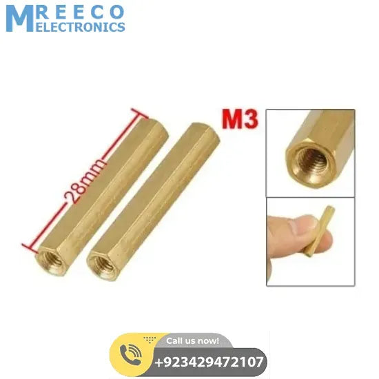 M3x28mm Female To Female Thread Brass Hex Standoff PCB Pillar Spacer - Back View