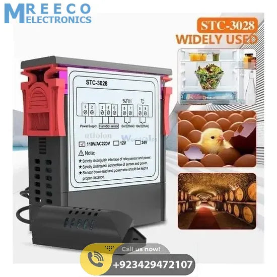 220V STC-3028 Temperature Humidity Control Thermometer - Side View