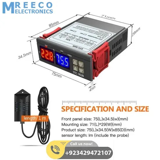 220V STC-3028 Temperature Humidity Control Thermometer - Back View