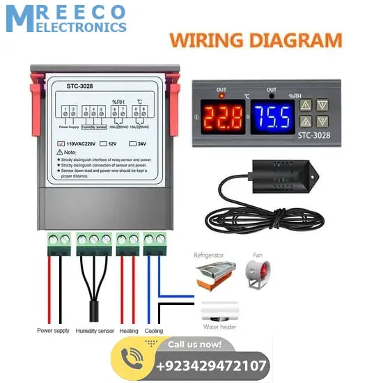 220V STC-3028 Temperature Humidity Control Thermometer - Angle View