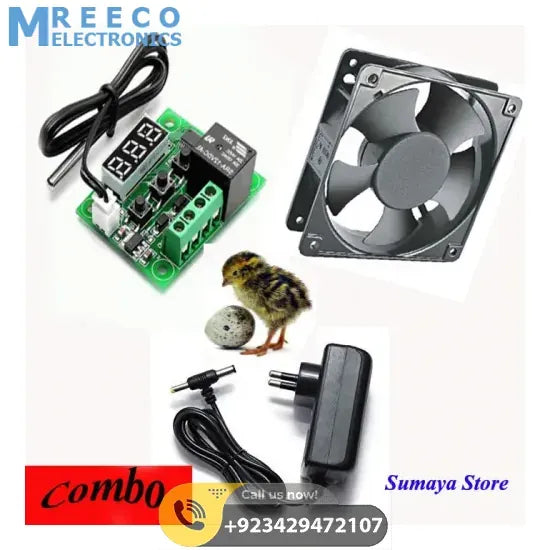 Incubator Controller Kit W1209+ 3 inch Fan+Power Supply Adapter 12v 1A - Front View