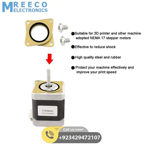 NEMA Stepper Motor Steel and Rubber Vibration Dampers for 3D Printer - Front View