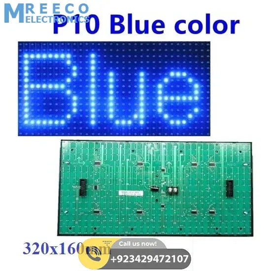Blue P10 Outdoor LED Display Panel Module 5V 32x16 HUB12 - Front View