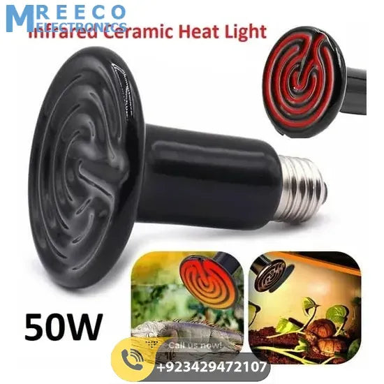 Mini Infrared Ceramic Heating Bulb Light 50W 220V Electric Heating Element For Egg Incubator Reptile Pets Birds - Front View