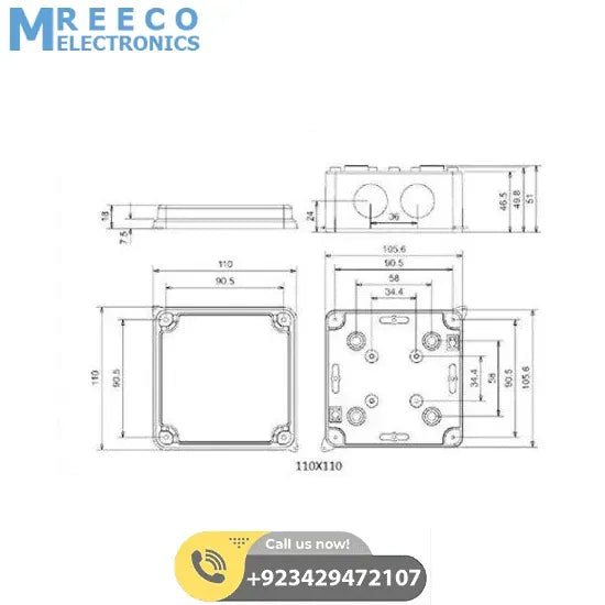 ABS Plastic Waterproof Junction Box Universal Electrical Project Enclosure 150x110x70mm - Back View