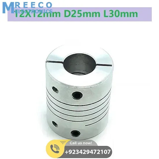 12X12mm Aluminum Flexible Coupling D25mm L30mm - Front View
