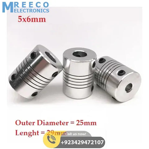 5x6mm Flexible Coupling Shaft With 25mm Outer Diameter - Front View