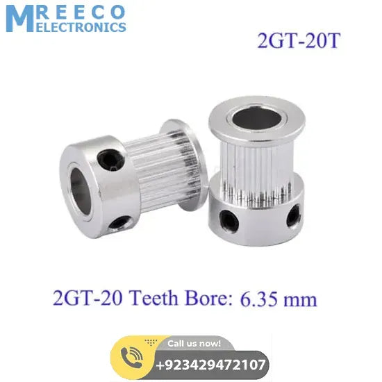 GT2 Pulley 20 Teeth 6.35mm Bore Timing Gear Aluminum Alloy Pulley For CNC 3D Printers - Front View
