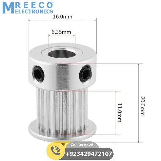 GT2 Pulley 20 Teeth 6.35mm Bore Timing Gear Aluminum Alloy Pulley For CNC 3D Printers - Side View