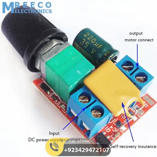 Mini DC Motor PWM Governor Speed Controller Switch Regulator 3V6 12 24 35V 90W Ultra Small LED Light Modulator 5A 10khz - Side View