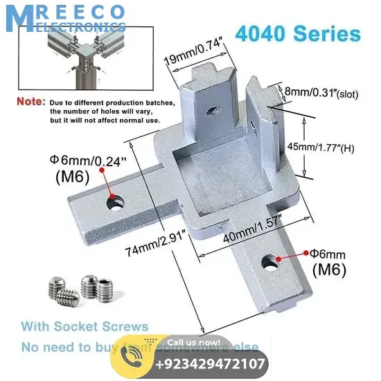 3 Way End Corner Bracket Connector for T Slot Aluminum Extrusion Profile 4040 - Side View