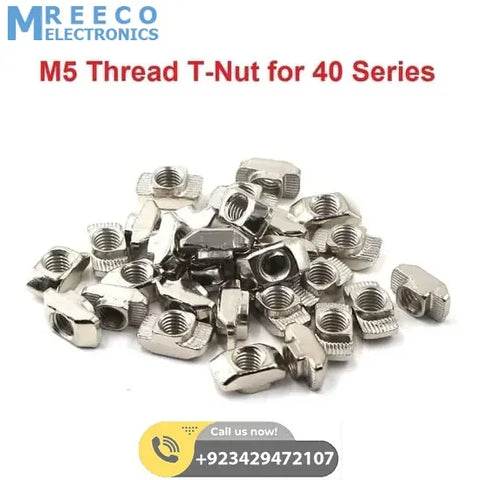 T Slot Nut M5 Thread For 40 Series European Aluminium Profile Nickle Plated Hammer Head Type T Nut - Front View