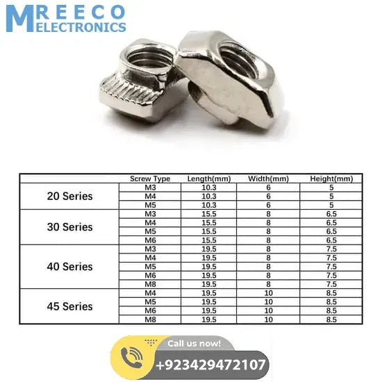 T Slot Nut M5 Thread For 40 Series European Aluminium Profile Nickle Plated Hammer Head Type T Nut - Back View