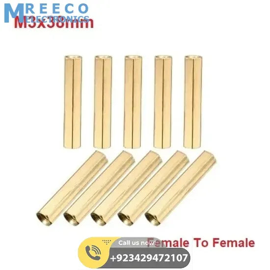 M3x38mm Female To Female Thread Brass Hex Standoff PCB Pillar Spacer - Side View