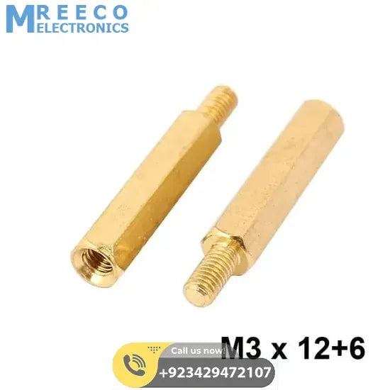 M3 Thread 16+4mm Male To Female Brass Hex PCB Standoff Spacer Pillar - Front View