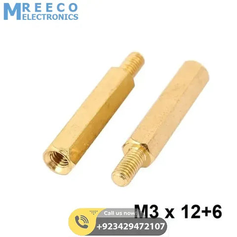 M3 Thread 16+4mm Male To Female Brass Hex PCB Standoff Spacer Pillar - Front View