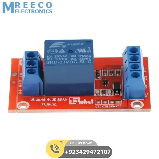 3V 1 Channel Relay Module Interface Board Low Level Trigger Optocoupler for Arduino - Side View