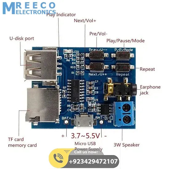 Mp3 Lossless Decoders Amplifier Audio TF Card USB Module Board - Top View