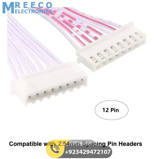 12 Pin 2.54mm Pitch Female to Female JST XH Connector Cable 30cm Wire - Front View