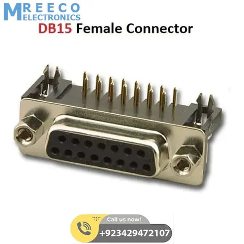 DB15 Female Right Angle Connector 0.318 DB 15SR PCB Mounting 15 Pin 2 Rows Connector - Front View