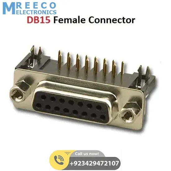 DB15 Female Right Angle Connector 0.318 DB 15SR PCB Mounting 15 Pin 2 Rows Connector - Front View