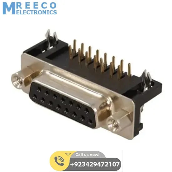 DB15 Female Right Angle Connector 0.318 DB 15SR PCB Mounting 15 Pin 2 Rows Connector - Side View