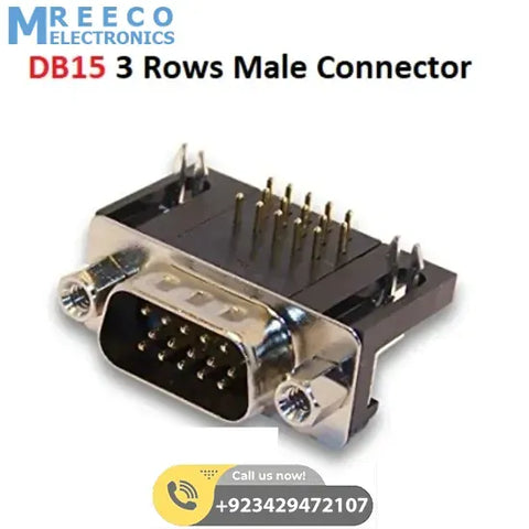 DB15 Male Right Angle Connector D Sub High Density PCB Mounting 15 Pin 3 Rows Connector DBHD 15 - Front View