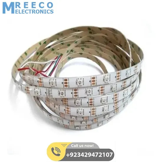 5M 150 Leds WS2812 Digital RGB Strip Lights ,Waterproof 5050 Dream Color Flexible LED Light Tape DC 5V (White PCB) - Front View