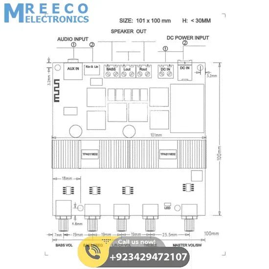 2.1 Channel Audio Stereo Equalizer Bluetooth HIFI Power Subwoofer Amplifier Board TPA3116D2 - Top View