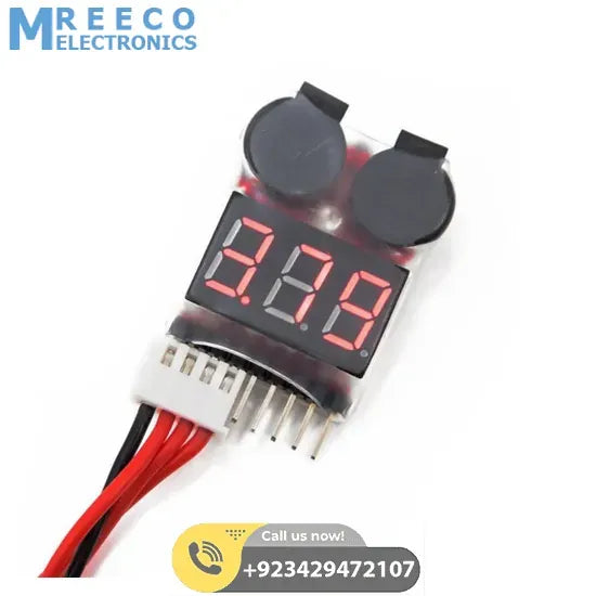 LiPo Buzzer Battery Voltage Indicator Volt Meter Battery Level Tester 1S-8S with Buzzer In Pakistan - Front View