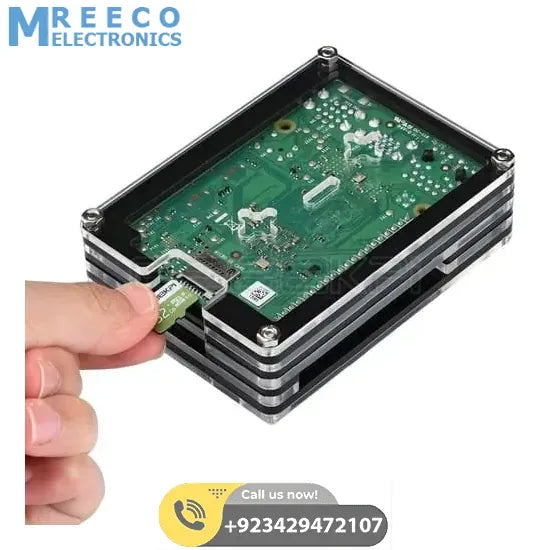 Transparent Acrylic Case For Raspberry Pi 4B With Cooling Fan And Heat Sink Clear And Black Case - Top View