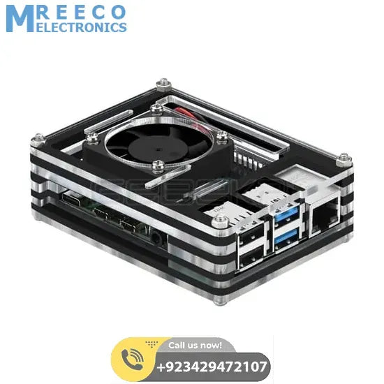 Transparent Acrylic Case For Raspberry Pi 4B With Cooling Fan And Heat Sink Clear And Black Case - Bottom View
