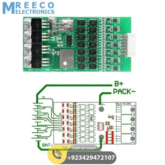 7s 24v 20A 18650 Lithium Lion Battery Charger Module Protection Board BMS PCB With Wire - Back View
